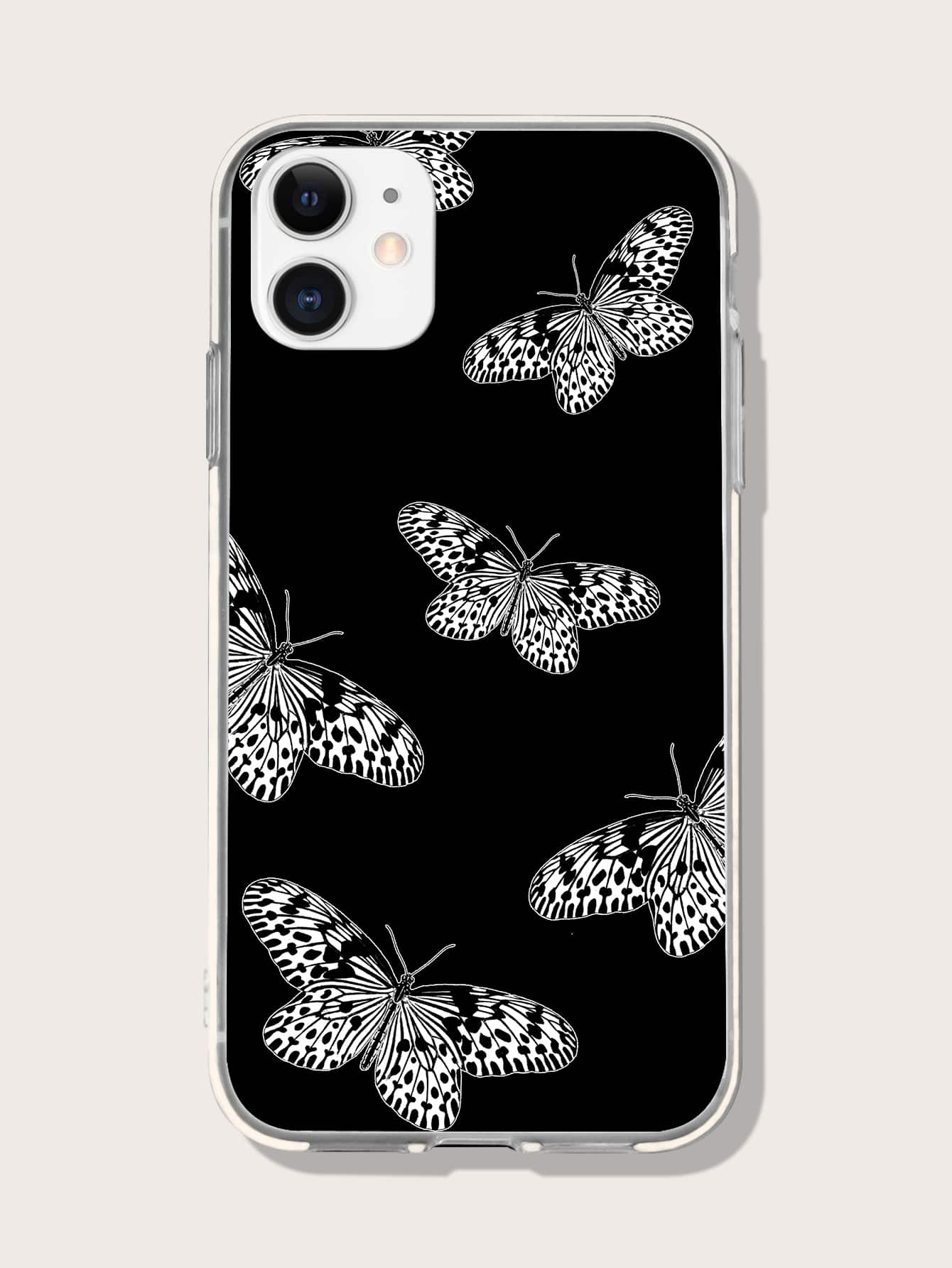 Kelebek desenli telefon kılıfı - Siyah - Görünüm 1