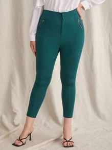 Plus High Waist Zip Side Leggings - Green - View 1