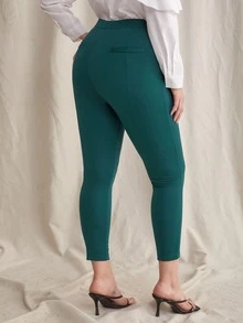 Plus High Waist Zip Side Leggings - Green - View 2