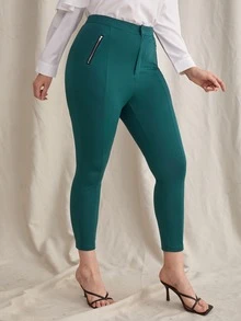 Plus High Waist Zip Side Leggings - Green - View 4