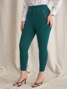 Plus High Waist Zip Side Leggings - Green - View 5