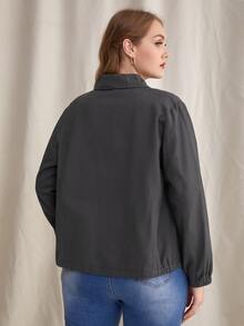 áo khoác kích thước lớn Nút Túi màu trơn Giải trí - màu đen - Xem 2