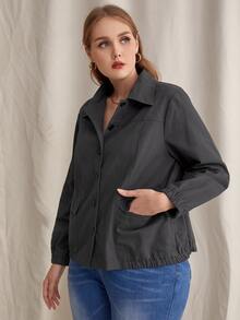 áo khoác kích thước lớn Nút Túi màu trơn Giải trí - màu đen - Xem 4