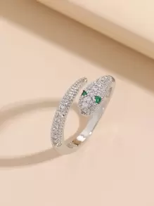 Rhinestone Snake Decor Ring - Silver - View 1