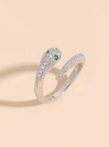 Rhinestone Snake Decor Ring - Silver - View 2