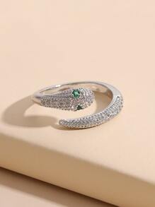 Rhinestone Snake Decor Ring - Silver - View 4