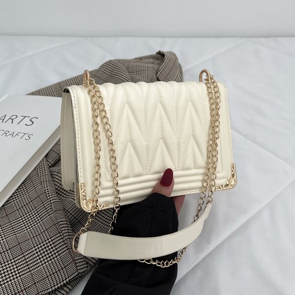

Minimalist Quilted Flap Square Bag, White