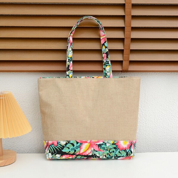 

Floral Pattern Shoulder Tote Bag, Multicolor