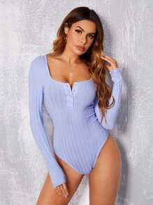 SHEIN Privé 方形領紐扣連體衣