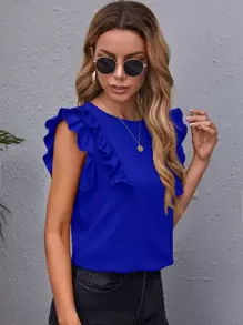 SHEIN Clasi Áo sơ mi Nút Xù màu trơn Giải trí - Xanh đậm - Xem 3