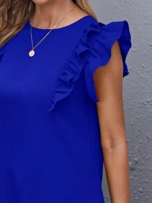 SHEIN Clasi Áo sơ mi Nút Xù màu trơn Giải trí - Xanh đậm - Xem 4