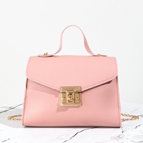 

Textured Chain Square Bag, Pink