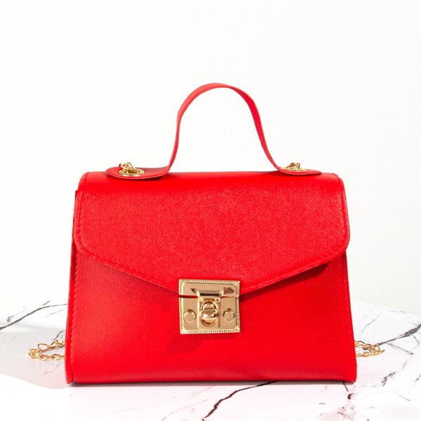 

Textured Chain Square Bag, Red