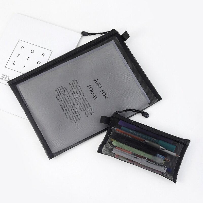 

2pcs Mesh Pencil Bag, Black