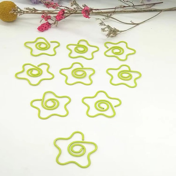 

10pcs Flower Shaped Paper Clip, Green