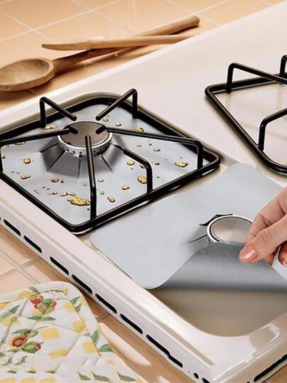 4pcs 0.2mm Gas Stove Mat, High Temperature Stability, Safe, Oil-proof, Easy To Clean
