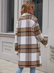 SHEIN LUNE Plaid Dual Pockets Single Breasted Overcoat