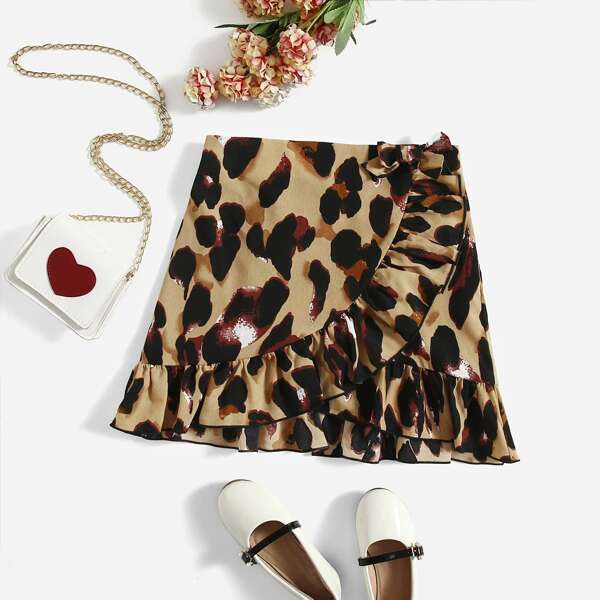 

Girls All Over Print Bow Front Ruffle Hem Skirt, Multicolor