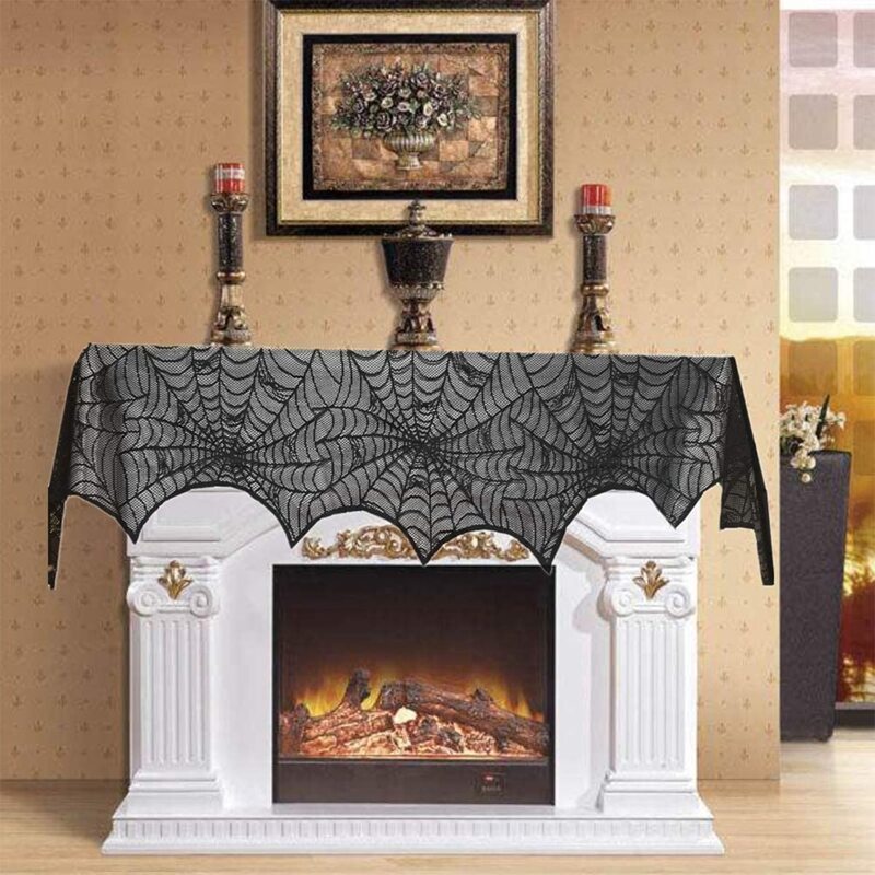 

1pc Halloween Spider Web Fireplace Cover, Black