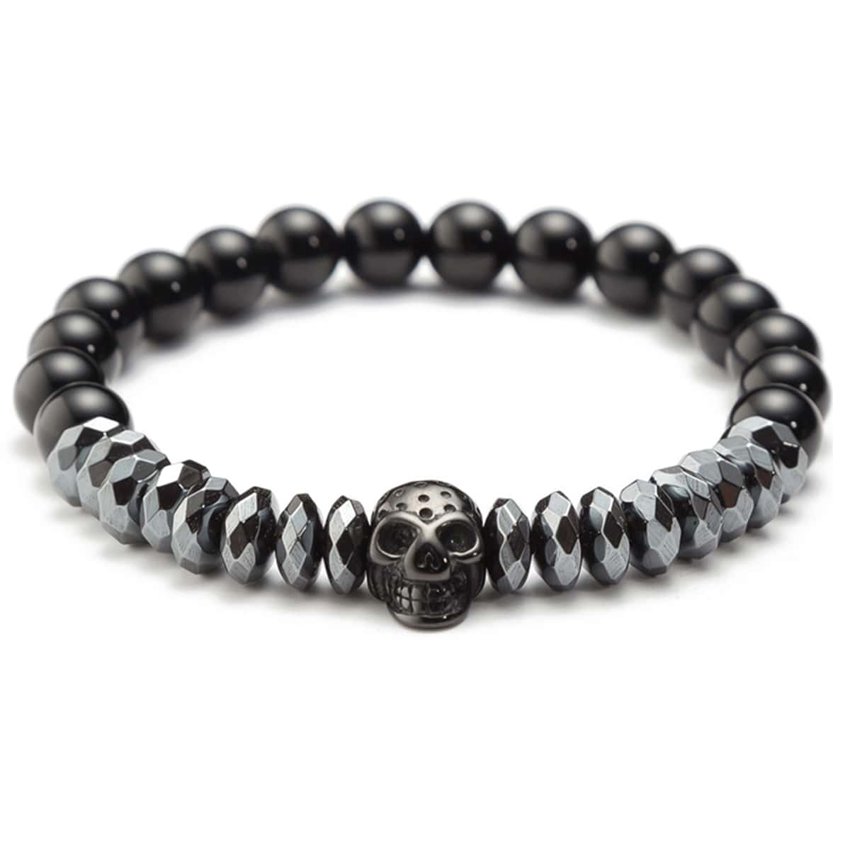 

Guys Skull Decor Beaded Bracelet, Black