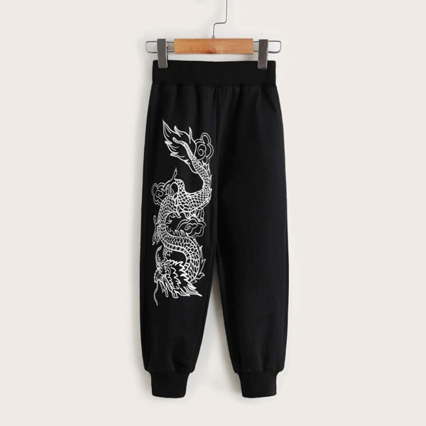 

Toddler Boys Chinese Dragon Graphic Elastic Waist Sweatpants, Black