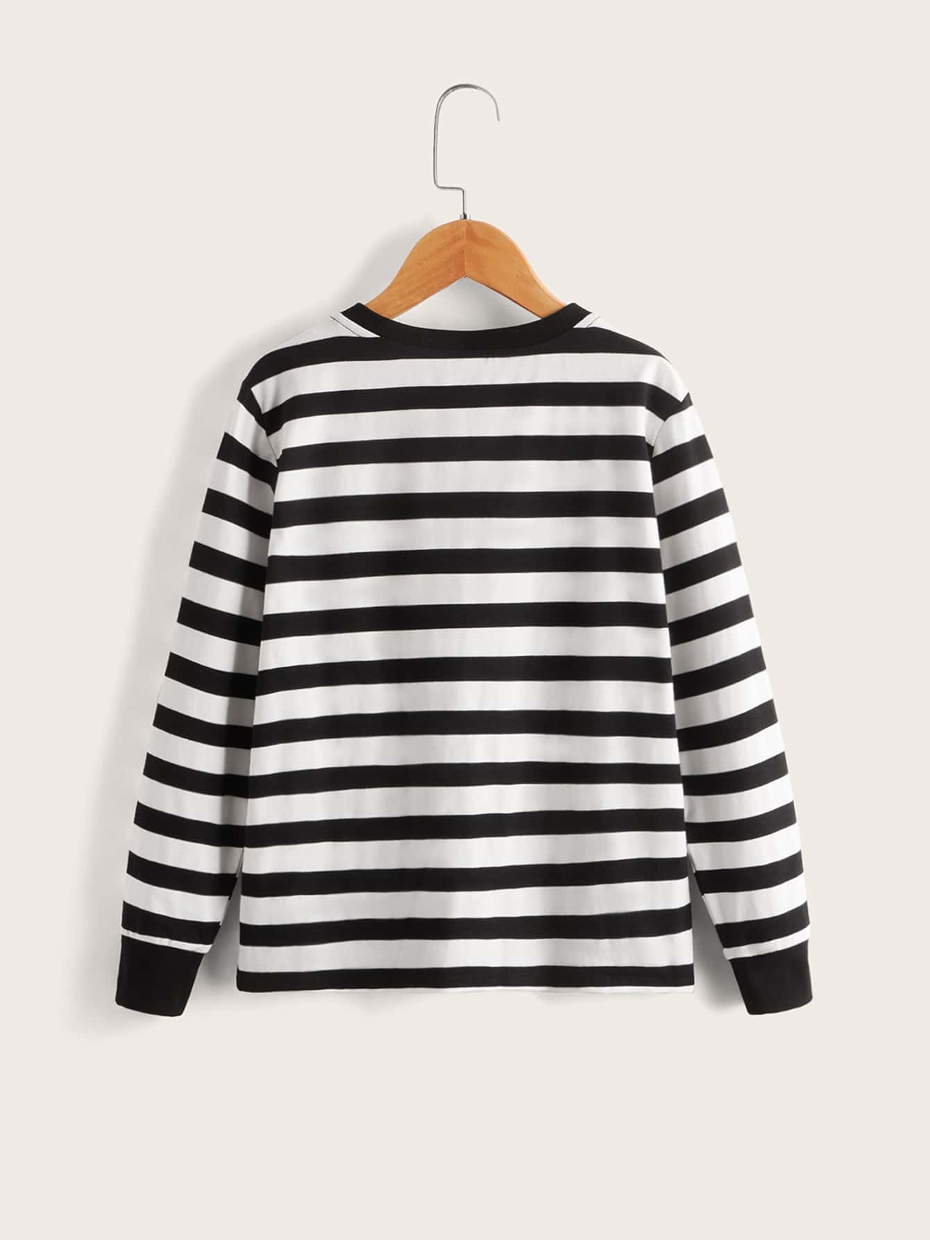 Tween Boy Casual Long Sleeve Striped Pattern Patch Detailed T-Shirt, Spring & Autumn
