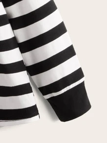 SHEIN 青少年男孩休闲长袖条纹图案贴片细节 T 恤，春秋季