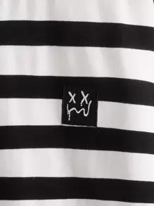 SHEIN 青少年男孩休闲长袖条纹图案贴片细节 T 恤，春秋季