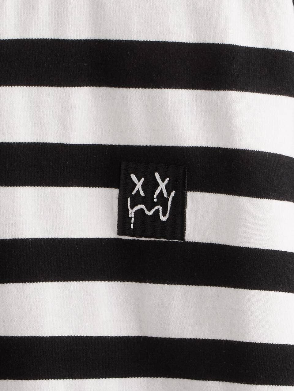 Tween Boy Casual Long Sleeve Striped Pattern Patch Detailed T-Shirt, Spring & Autumn