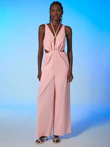 SHEIN BAE Jumpsuit culottes unicolor de espalda abierta - Rosa vieja - Ver 1