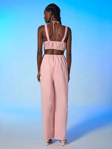 SHEIN BAE Jumpsuit culottes unicolor de espalda abierta - Rosa vieja - Ver 2