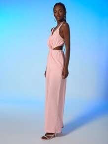 SHEIN BAE Jumpsuit culottes unicolor de espalda abierta - Rosa vieja - Ver 5