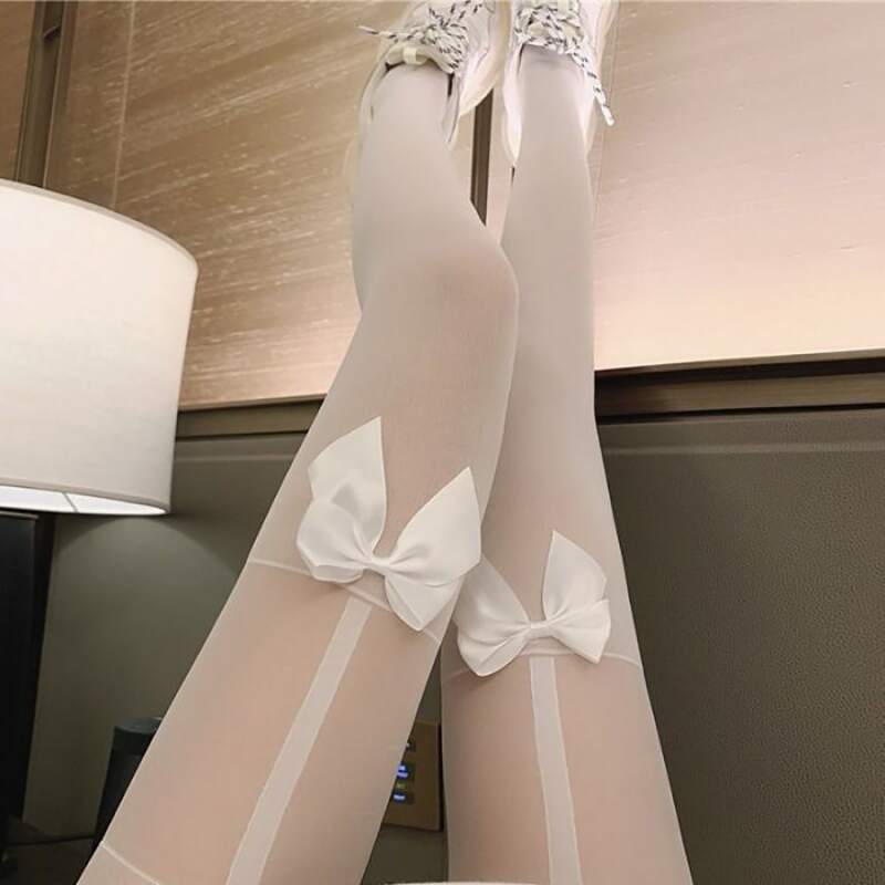 

Bow Decor Tights, White