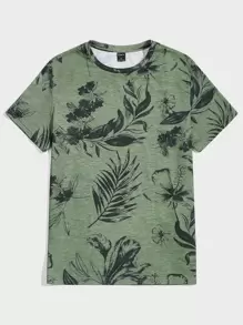 GENTILAND 男士熱帶圖案T恤 - 綠色 - 查看 1