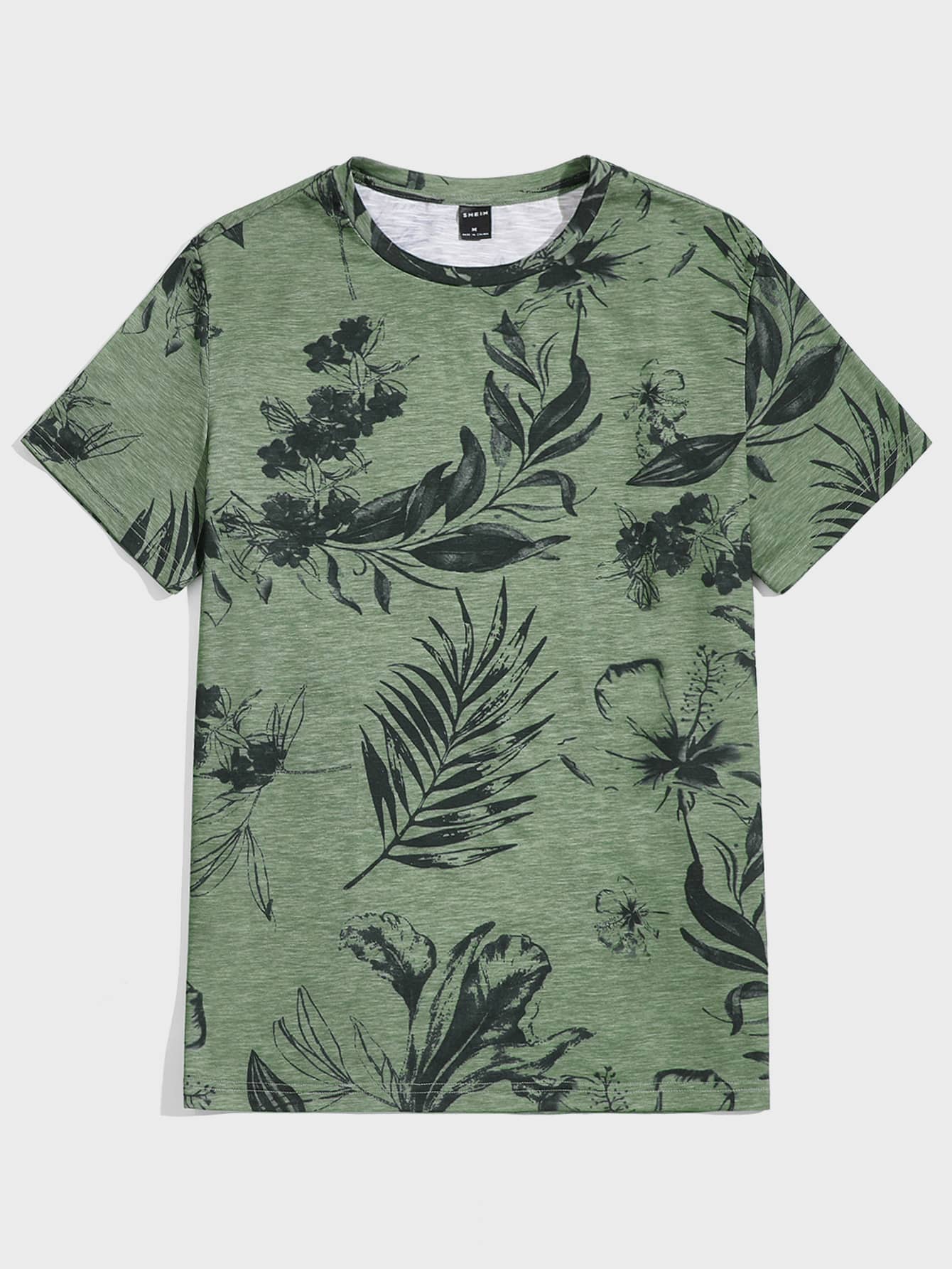 GENTILAND 男士熱帶圖案T恤 - 綠色 - 查看 1