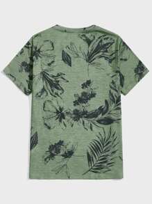 GENTILAND 男士熱帶圖案T恤 - 綠色 - 查看 2