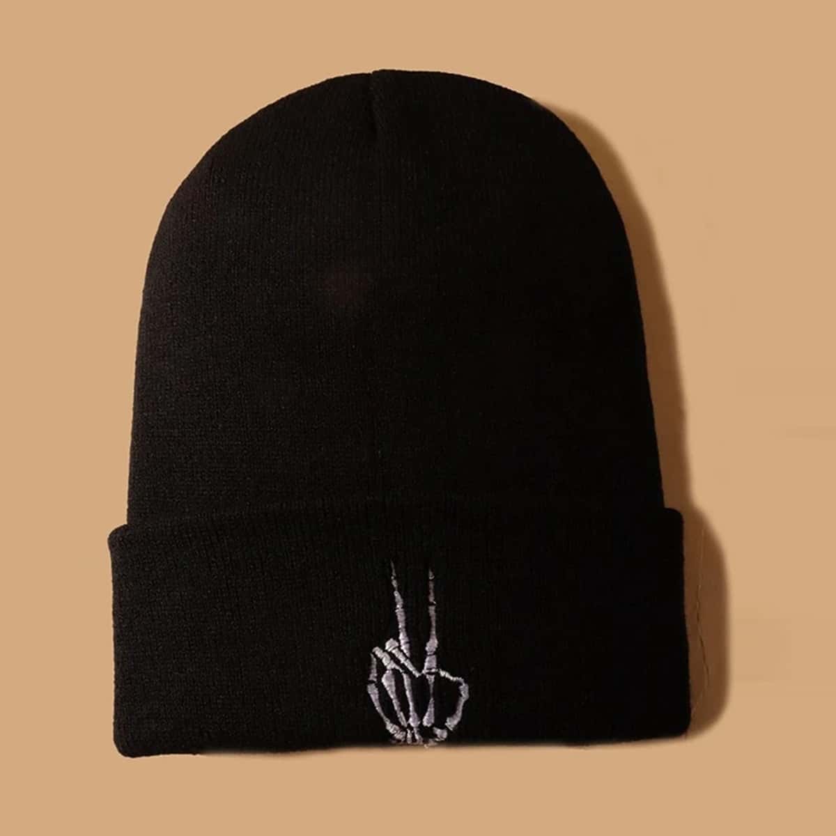 

Guys Skeleton Embroidery Knit Hat, Black