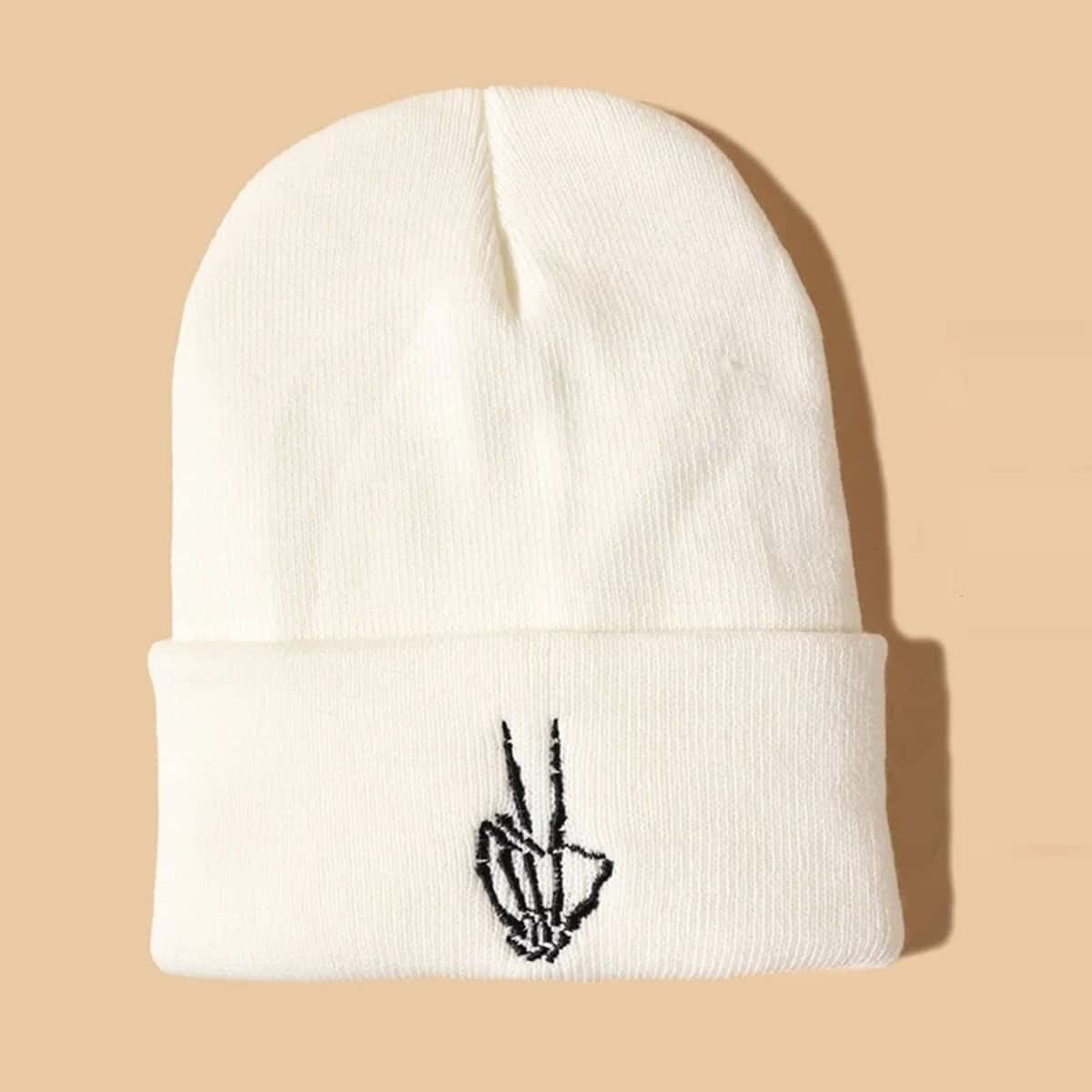 

Guys Skeleton Embroidery Knit Hat, White