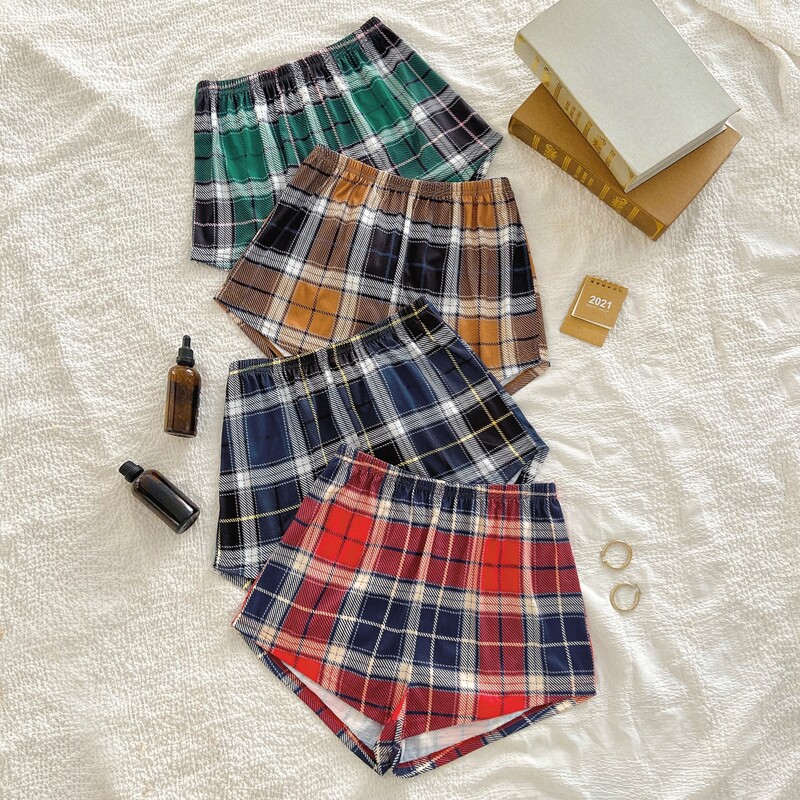 

4 Pack Tartan Print Sleep Shorts, Multicolor