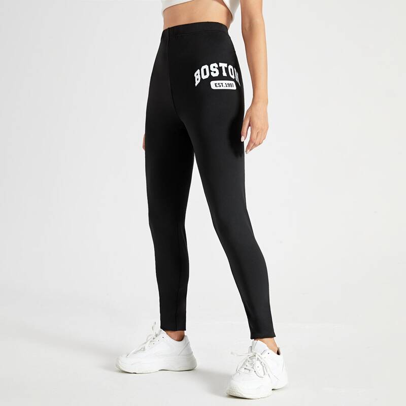 

Letter High Waist Leggings, Black