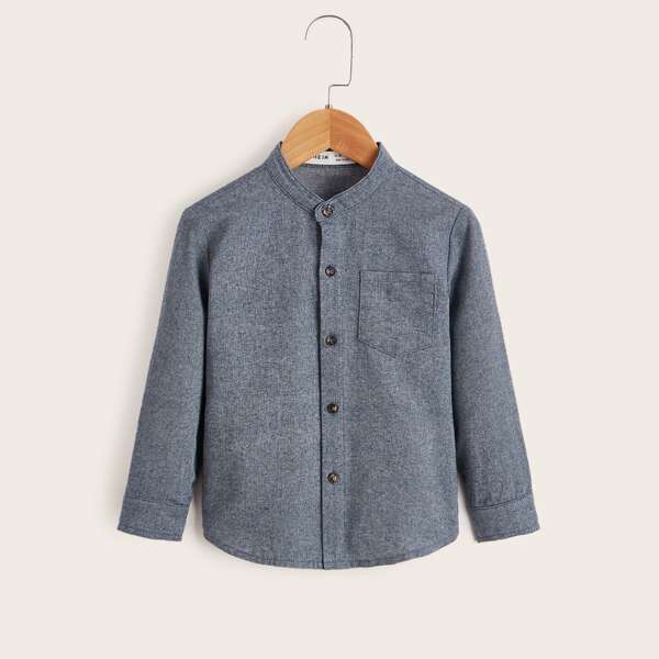 

Toddler Boys Pocket Front Marled Shirt, Grey