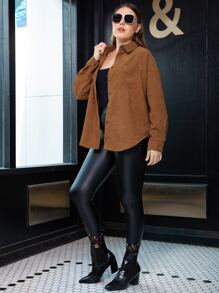 Camisa de pana con botón - Marrón - Ver 3