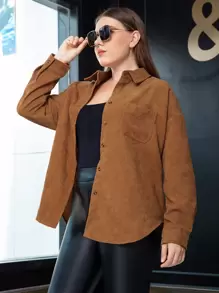 Camisa de pana con botón - Marrón - Ver 1