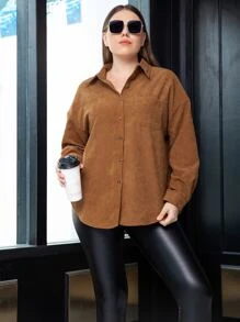 Camisa de pana con botón - Marrón - Ver 4