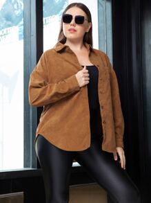 Camisa de pana con botón - Marrón - Ver 5