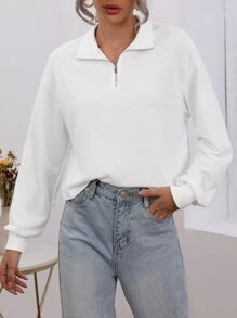 Muchica Zipper Front Sweatshirt - White - View 1