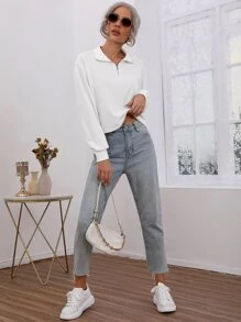 Muchica Zipper Front Sweatshirt - White - View 3