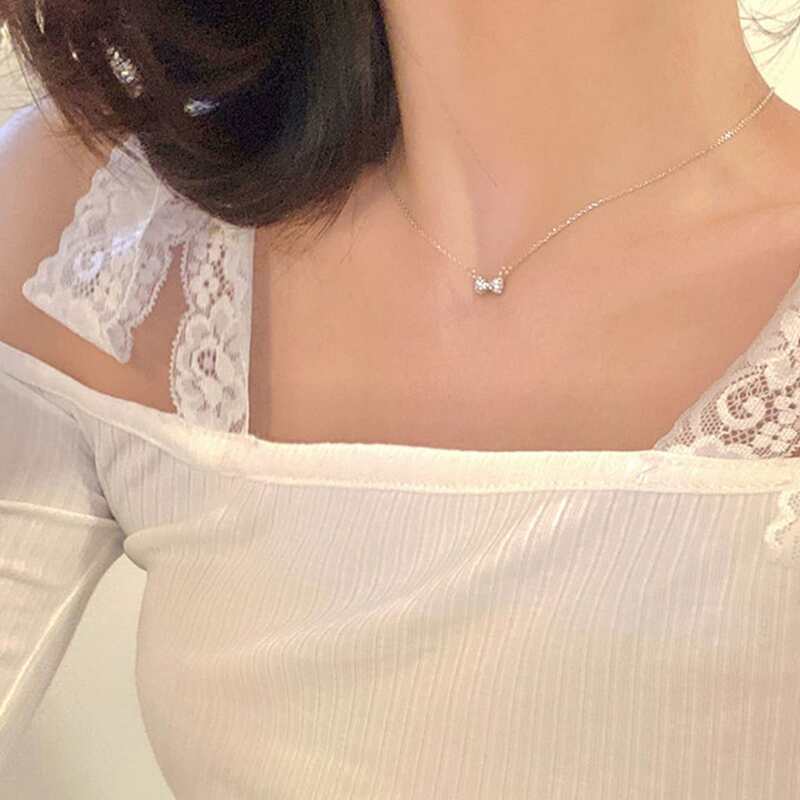 

Bow Decor Chain Necklace, Silver