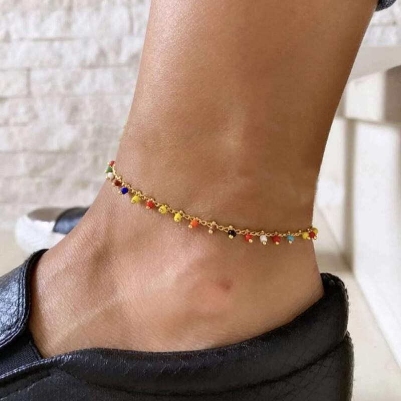 

Bead Charm Chain Anklet, Multicolor