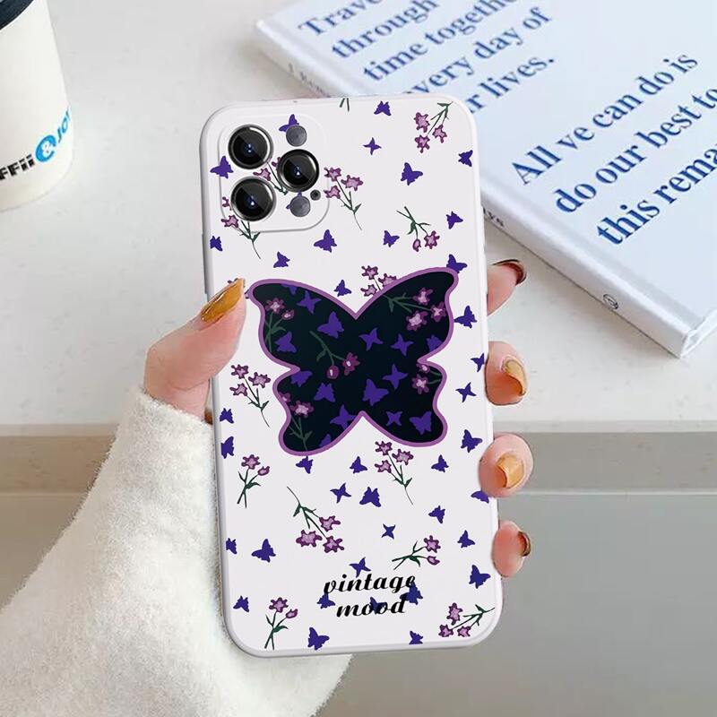 

Butterfly & Flower Print Phone Case, Multicolor